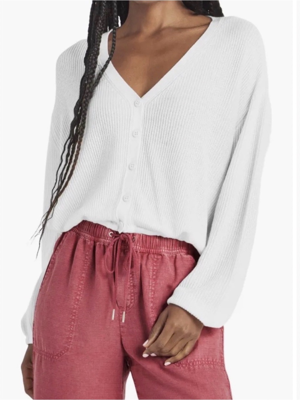 Splendid Lightweight White Ribbed Button Front Cardigan- women’s size L